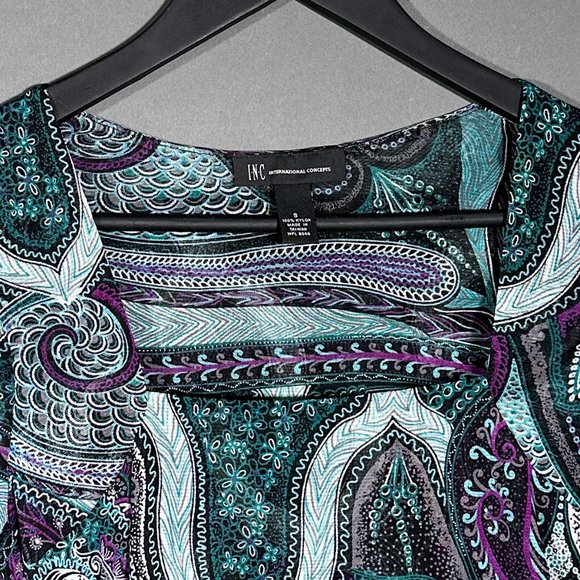 INC International Concepts Multi Color StretchTunic Square Neckline Size S - Picture 4 of 11